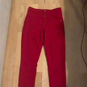 Red high waisted jeans